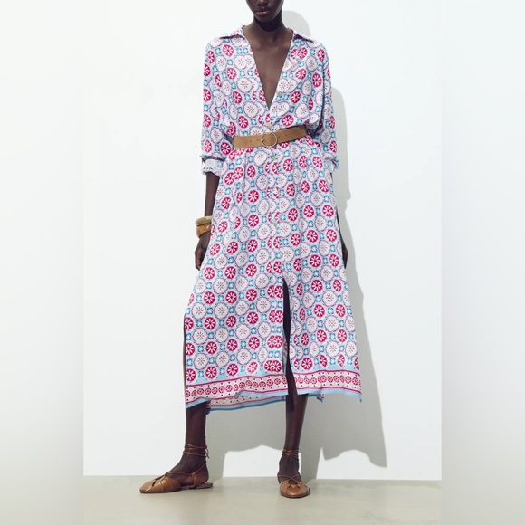 Zara printed midi dress with belt - Picture 1 of 4
